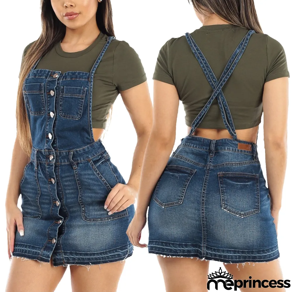 Summer Blue Mini Suspender Denim Skirt