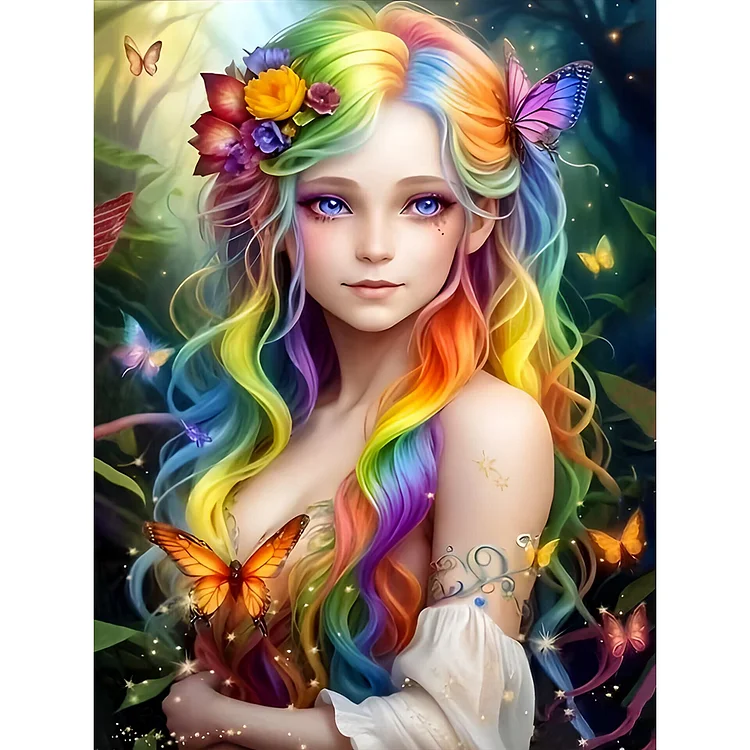 Colored Elf Girl 30*40CM(Canvas) Full Round Drill Diamond Painting gbfke