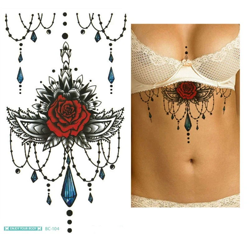 1Piece Temp Body Art Lower Back Temporary Tattoos Fantasy Fake Tattoo for Women Girls Adult Butterfly Flower Waterproof Stickers