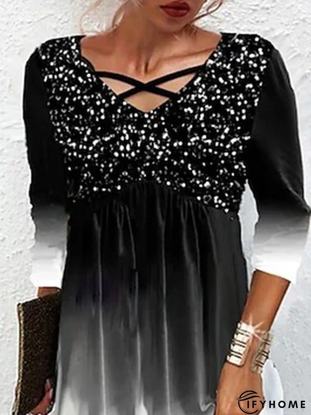 V Neck Plain Casual Daily Midi Dress | IFYHOME