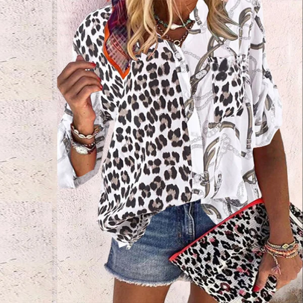 Printed Patchwork Leopard Blouse