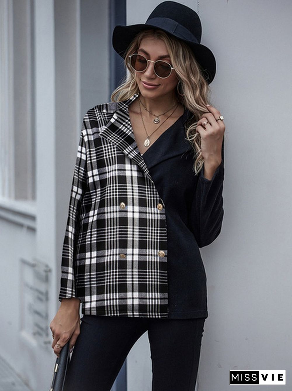 Womens Fashion Patchwork Blazer Jacket Office Work Business Outfit Lady Lapel Long Sleeve