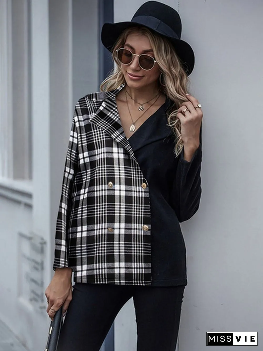 Womens Fashion Patchwork Blazer Jacket Office Work Business Outfit Lady Lapel Long Sleeve