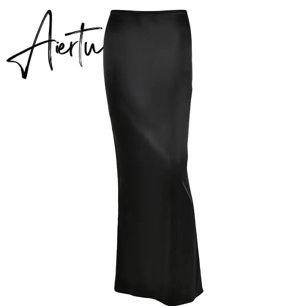 Elegant Solid Satin Women'S Skirt Fashion Slim High Waist Maxi Skirts Elegant Simple Slik Casual Female Clothing Aiertu