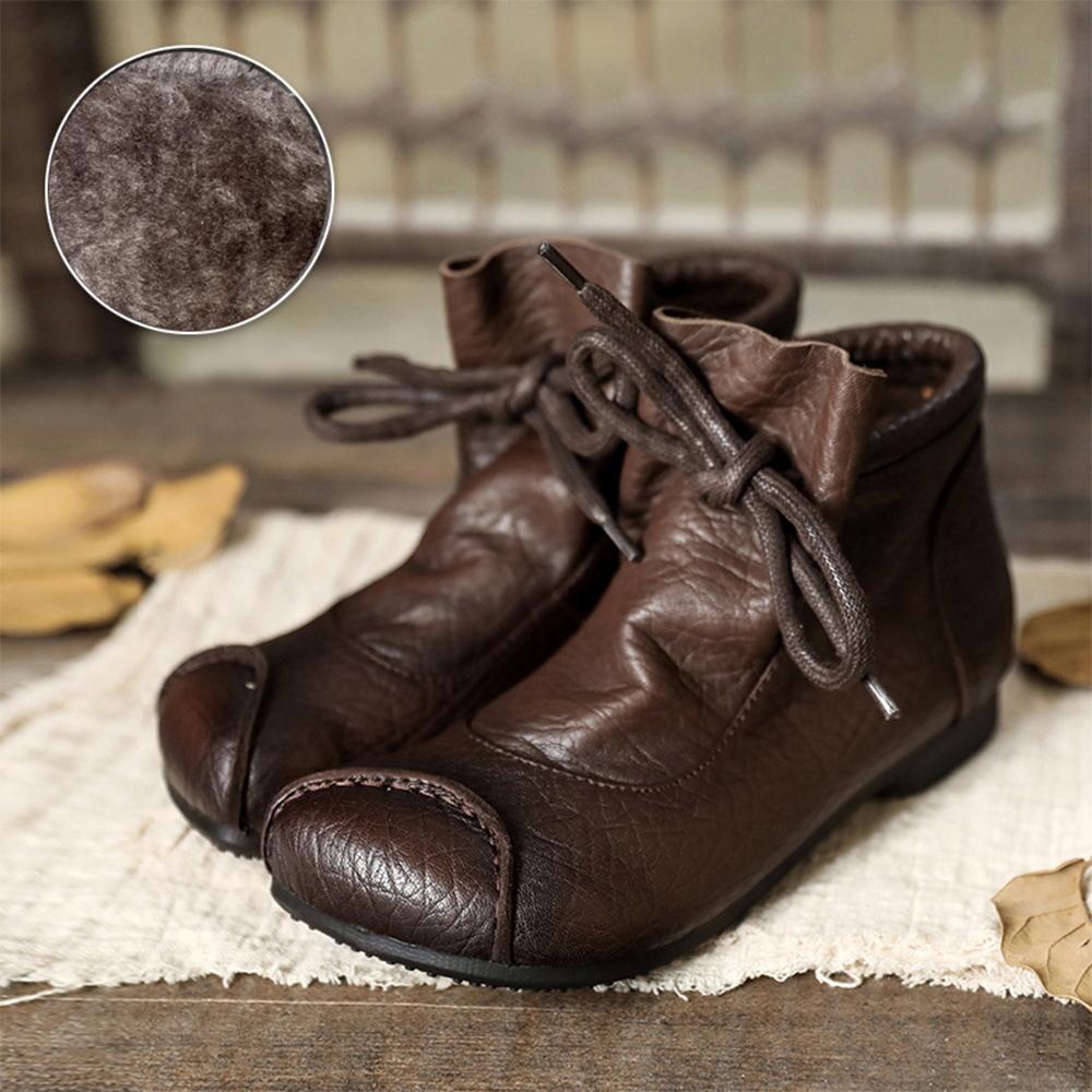 Nation Style Handmade Ankle Boots Lace Up Soft Sole Flat Walking Shoes Ankle Booties 