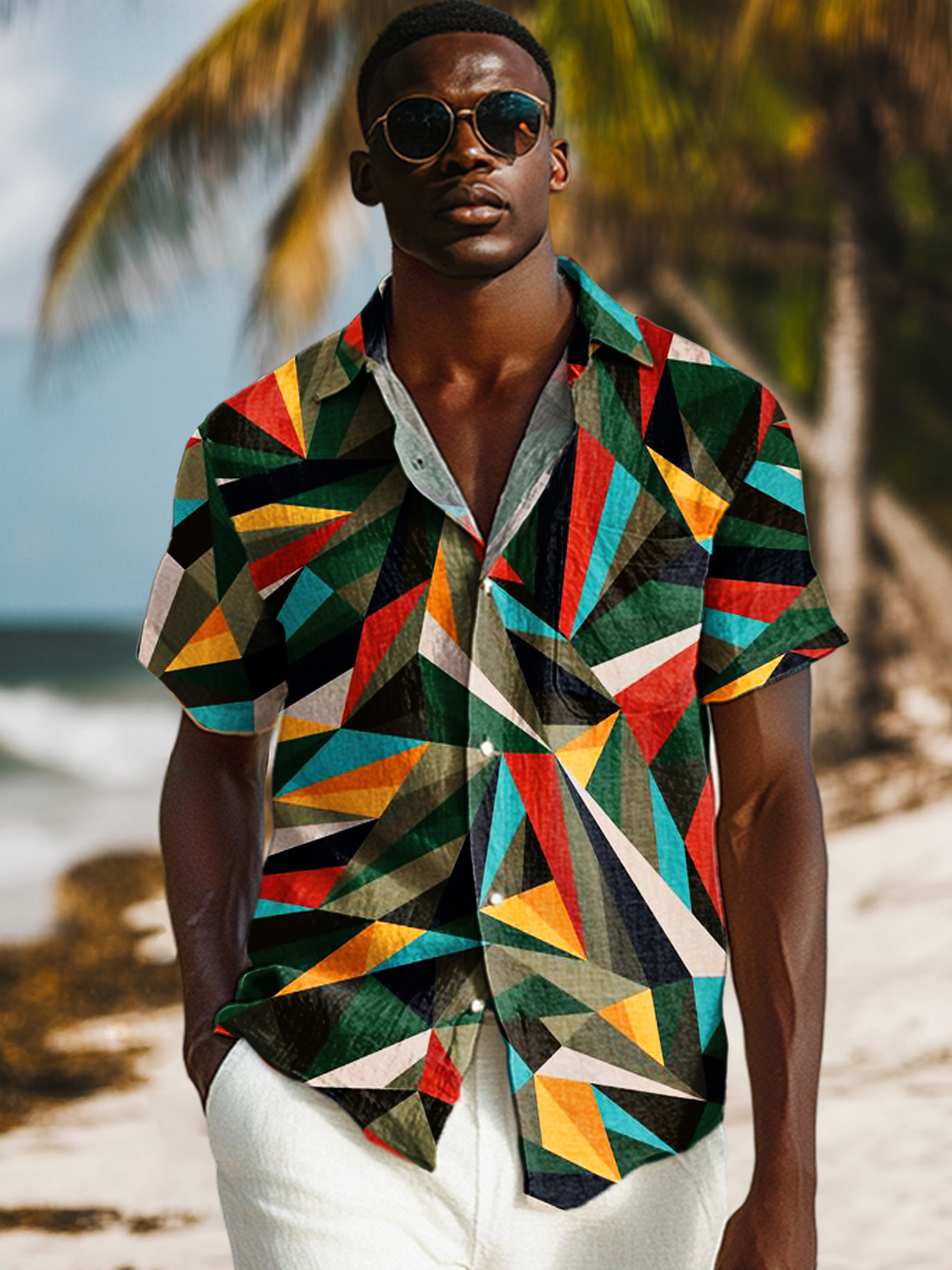 Abstract Geometry Art Print Casual 100% Cotton Shirt