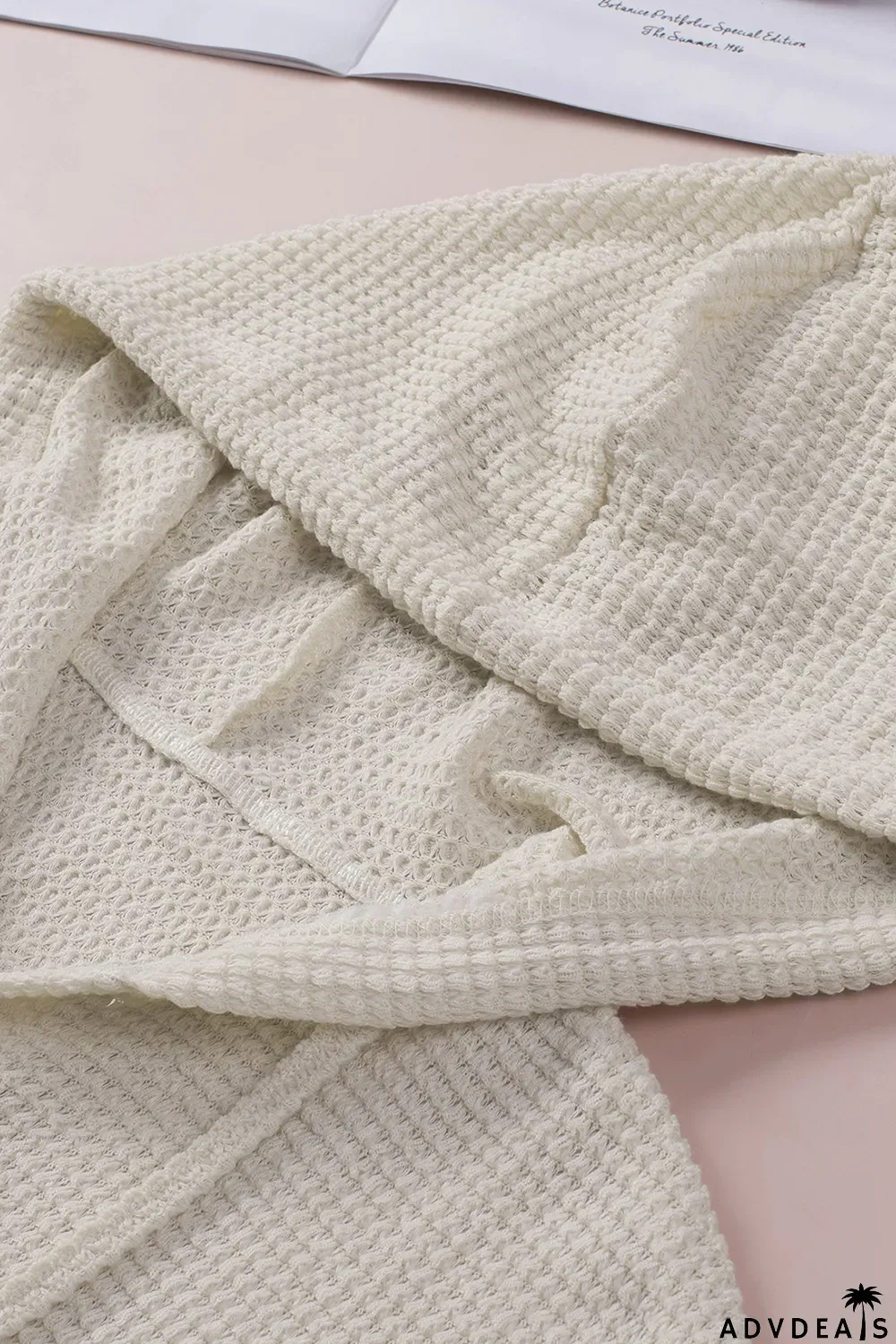 Apricot Waffle Knit Buttons Ruffled Hooded Top