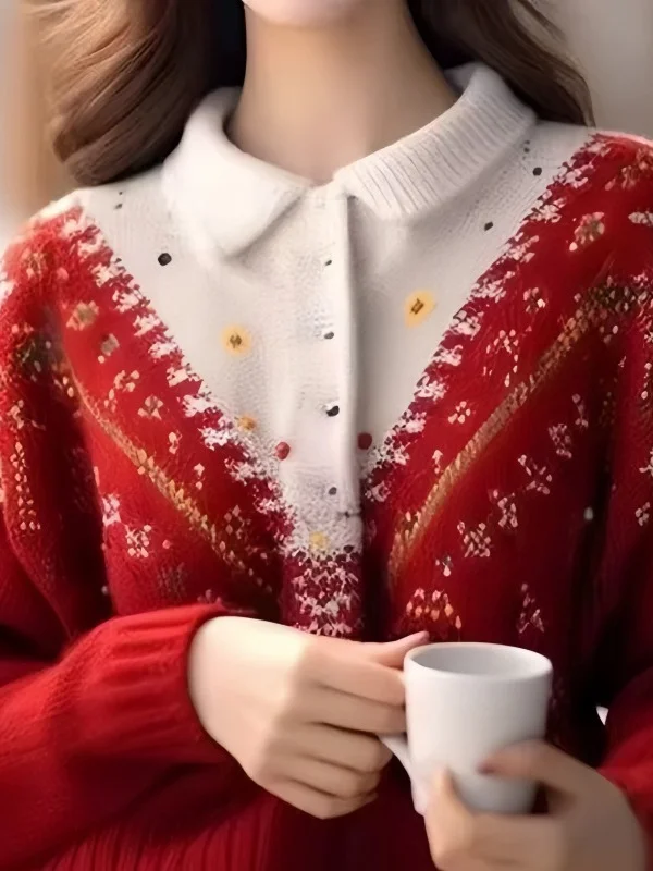 Athvotar Athvotar And Winter New Design Heavy Industry Hook Flower Wearing Alpaca Thick Sweater Senior Sense Loose Knit Shirt Top