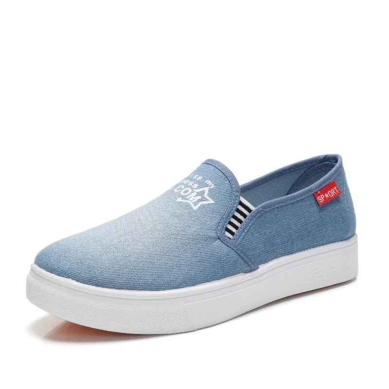 Qengg Women's Spring summer shoes comfortable denim canvas shoes with printings lady soft lazy loafers chaussures de dame