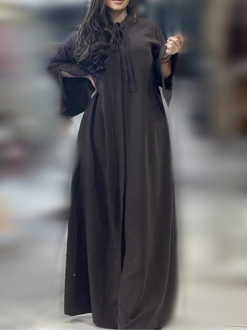 Elegant Tie Round Neck Long Sleeve Casual Glitter Fabric Dress | Oxredo Shop Ramadan Sale