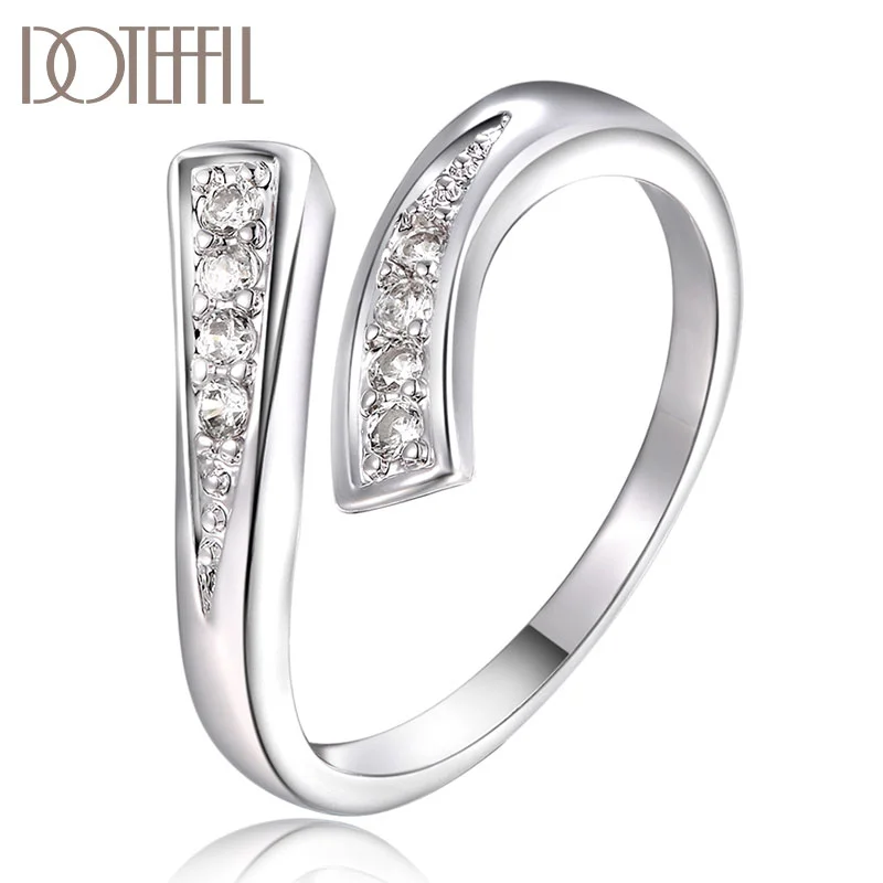 DOTEFFIL 925 Sterling Silver AAA Zircon Opening Ring For Women Jewelry
