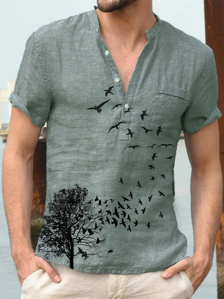 Pre-sale Men's Flying bird Linen Short Sleeve Casual T-shirt