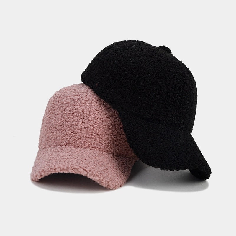 Autumn And Winter New Thickened Lamb Wool Solid Color Curved Brim Peaked Cap Women’s Simple Fashion Warm Baseball Cap Men’s Hat Fashion
