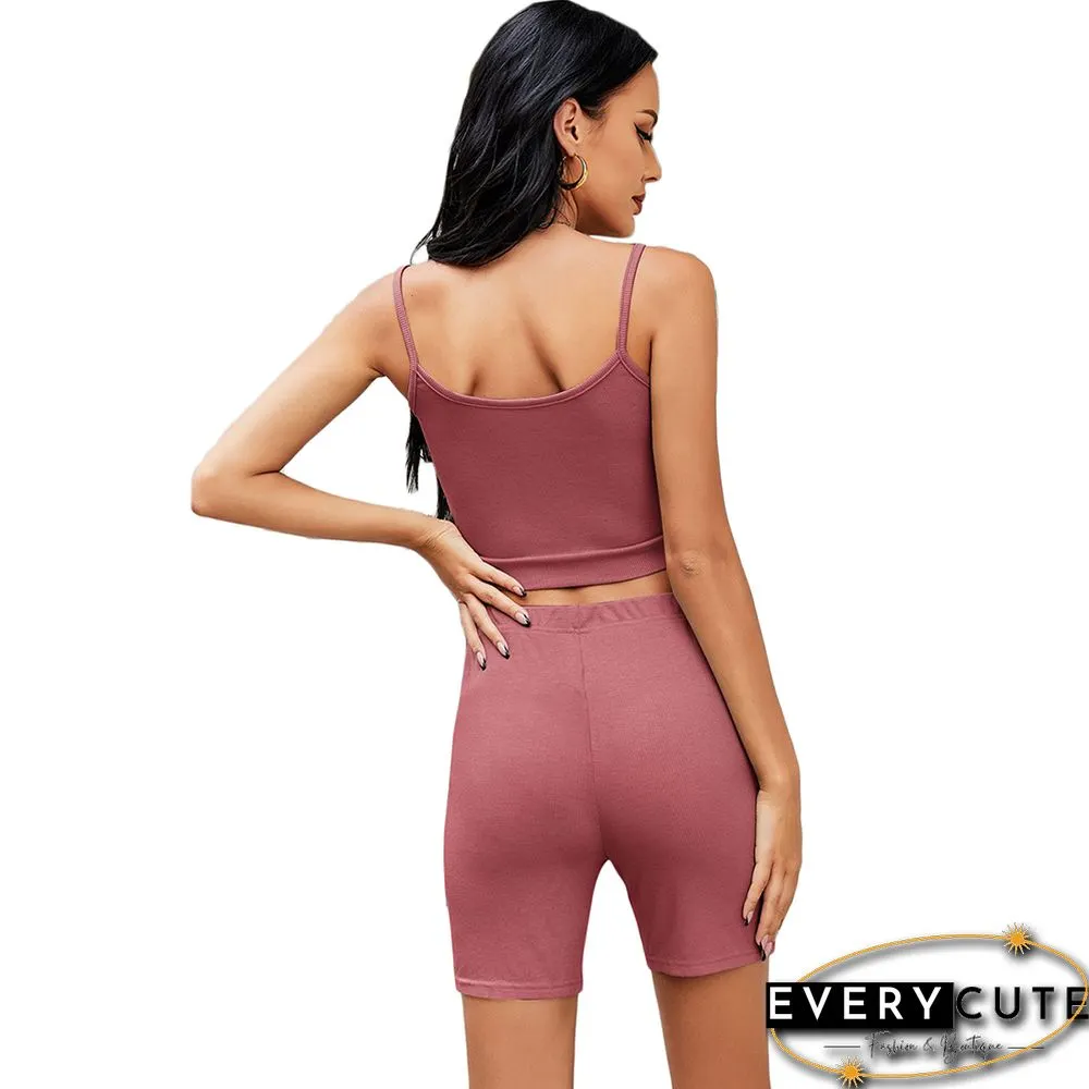 Rust Red Spaghetti Straps Crop with Shorts Loungewear