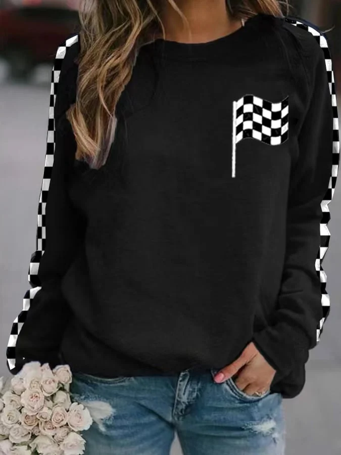 Car Racing Checkered Flag Print Women's Sweatshirt