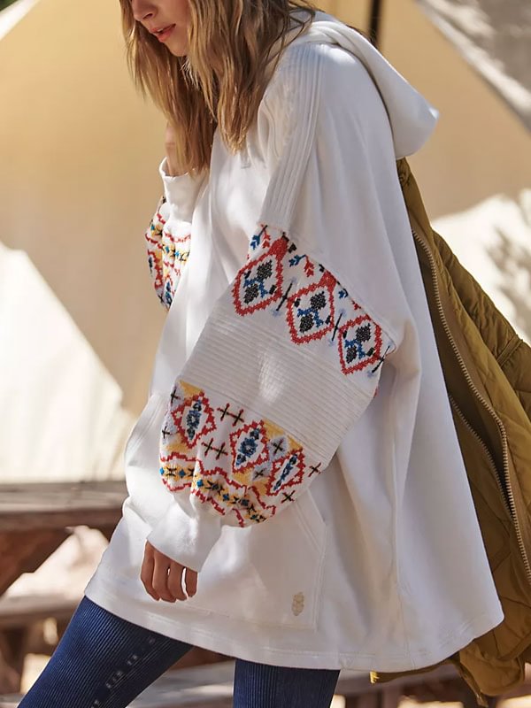 Panelled sleeve drop shoulder thermal outdoor ladies' hoodie