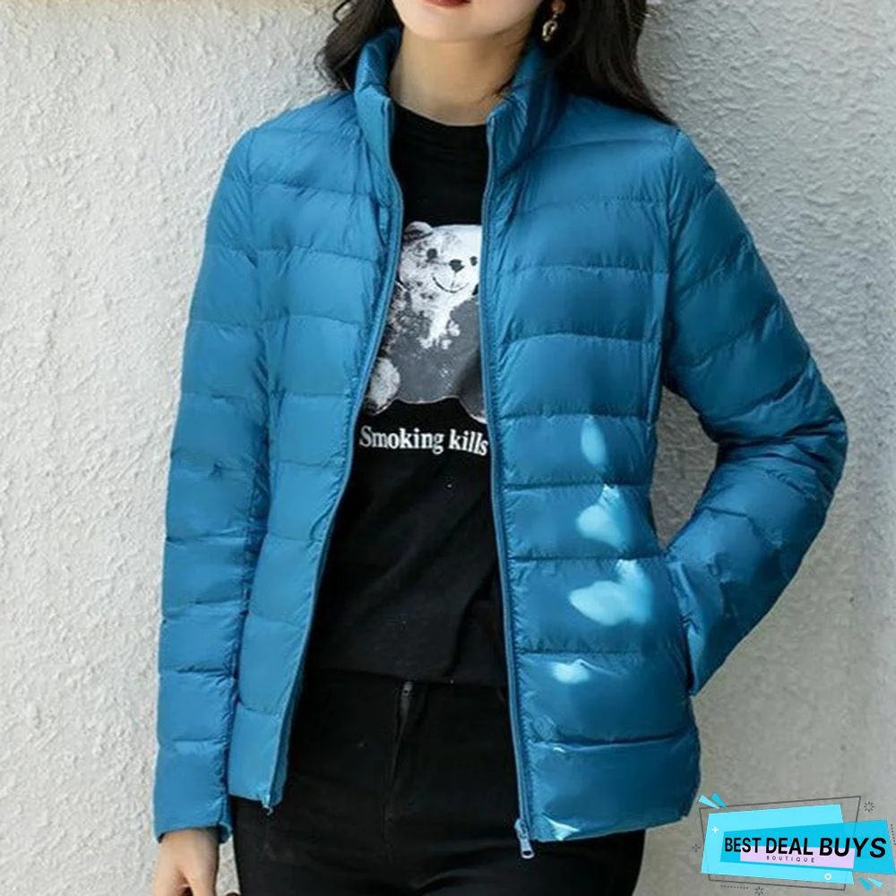 Autumn and Winter Light Down Jacket Women Stand Collar Short Coat