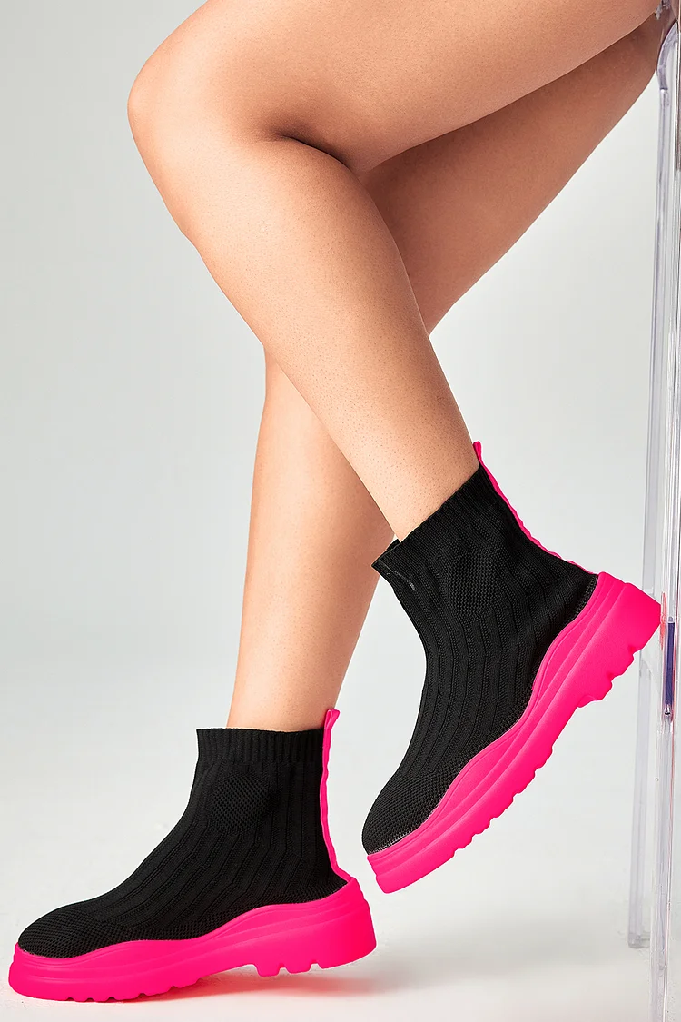 Xpluswear Design Plus Size Casual Hot Pink Mid-Heeled Round Head Wool Boots
