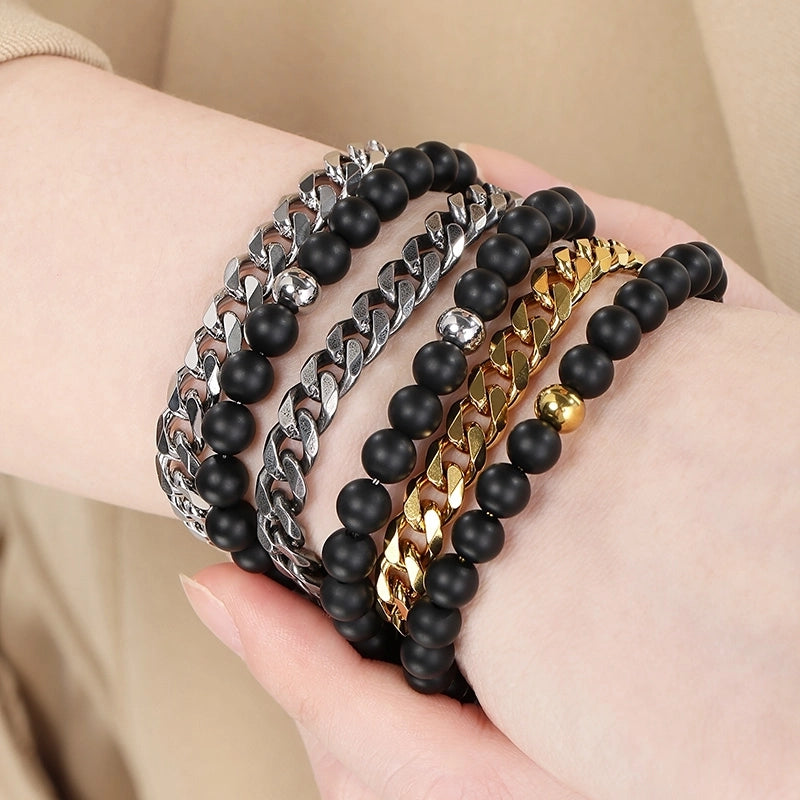 Minimalist Round 304 Stainless Steel Beaded Chain Cuban Link Chain Curb Chain Bracelets In Bulk