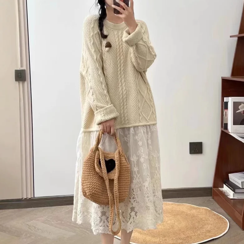 Chicfifth Sweater Women Winter Long Sleeve High Quality Autumn Vintage Top Knitted Cardigan Maxi Dress