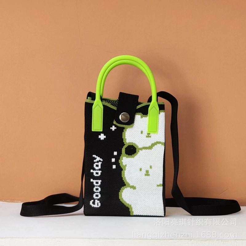 Women’s Polyester Cartoon Cute Square Hidden Buckle Shoulder Bag Handbag Crossbody Bag