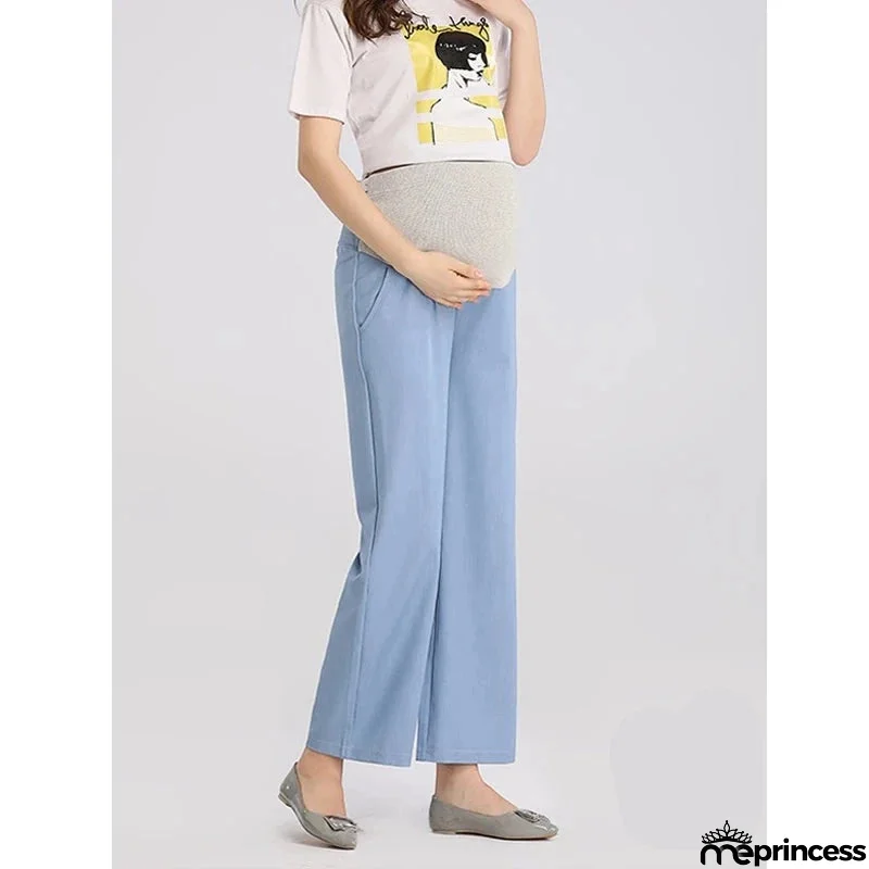 Women's Polyester High Waist Solid Pattern Maternity Trouser