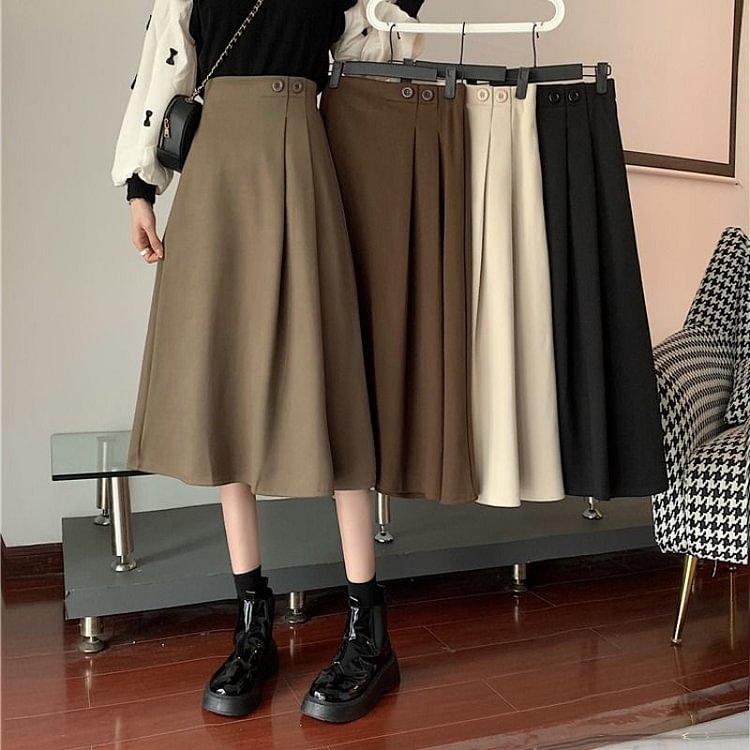 Pleated Midi A-line Skirt YP4560