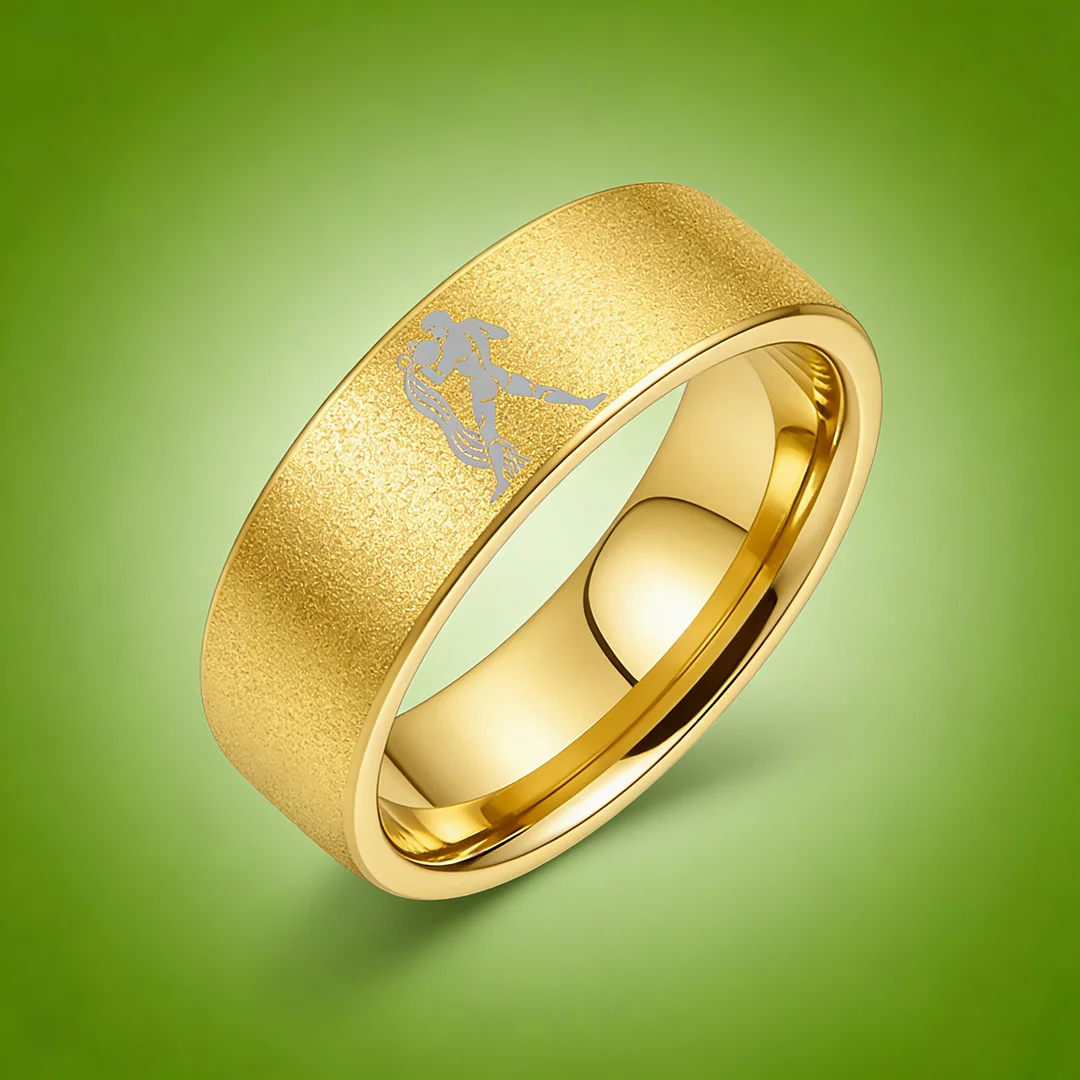 Flat Aquarius Tungsten Wedding Band Tungsten Ring Gold Comfort fit for Womens or Mens 4MM 6MM 8MM Width