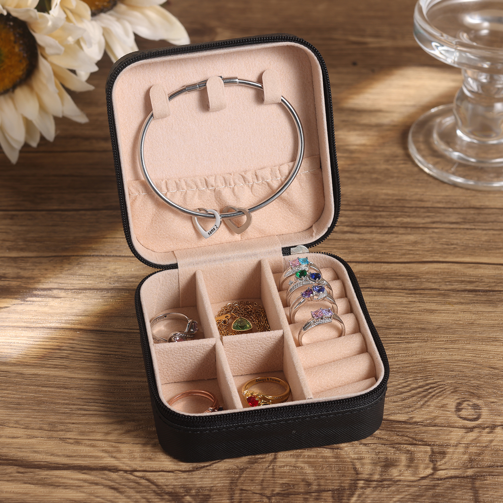 Boîte à Bijoux 1 Prénom Personnalisé avec Fleur de naissance | Jessemade