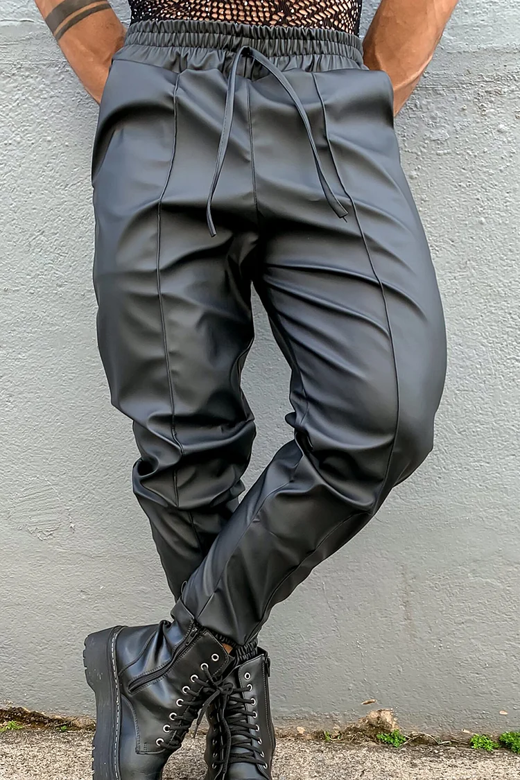 Ciciful Textured Harem Matte PU Leather Pants