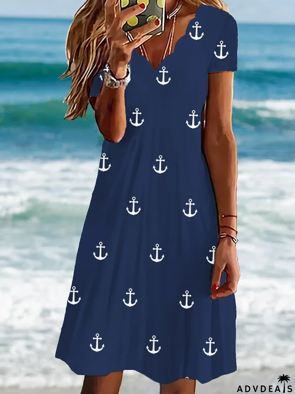 Loosen Casual V Neck Short Sleeve Knit Dress