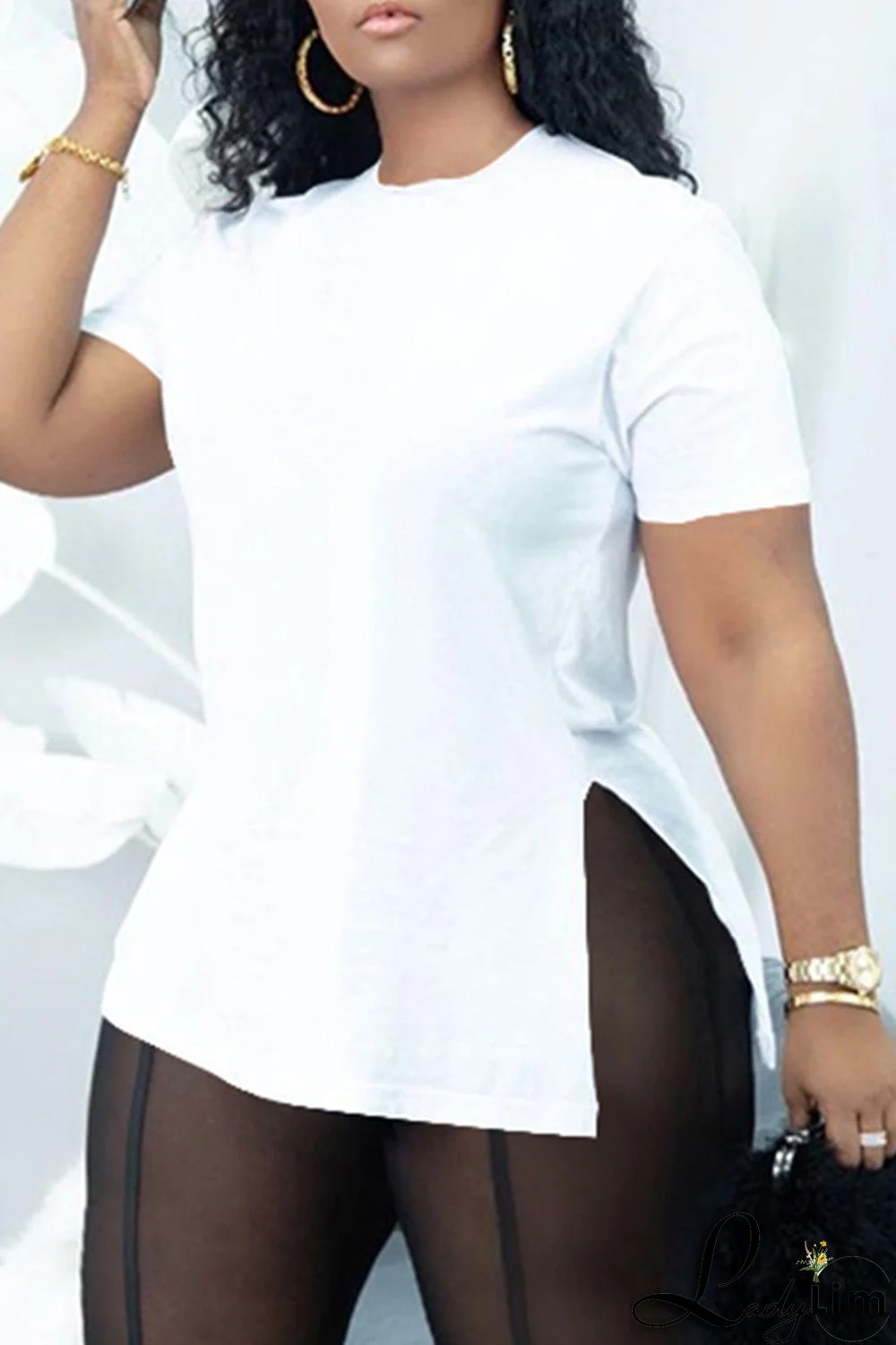 Red Fashion Casual Solid Slit O Neck T-Shirts