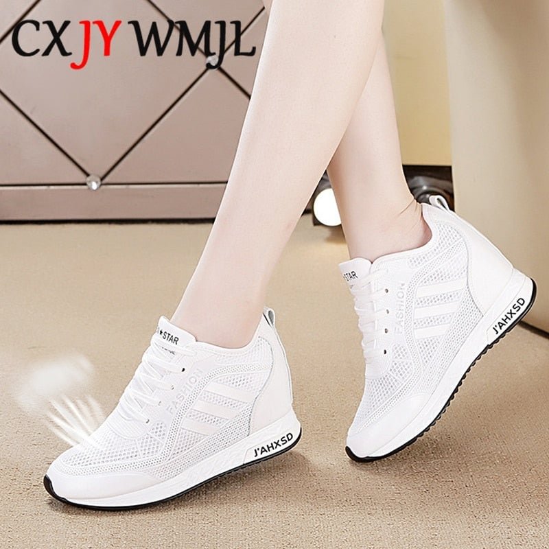 Women's Summer Sports Shoes White Tennis Female Wedge Casual Sneakers Women Platform Fashionable Leather Vulcanized Shoe Running