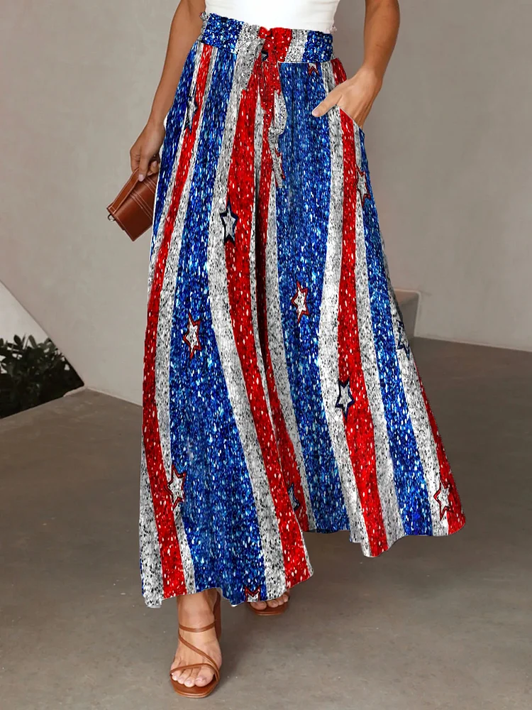 Women's Independence Day Themed Print Wide Leg Pants