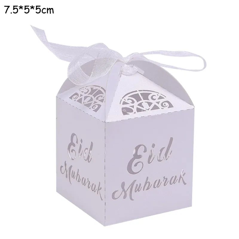 10pcs Eid Mubarak Candy Box Favor Box Ramadan Kareem Gift Boxes Islamic Muslim Festival Happy al-Fitr Eid Event Party Supplies