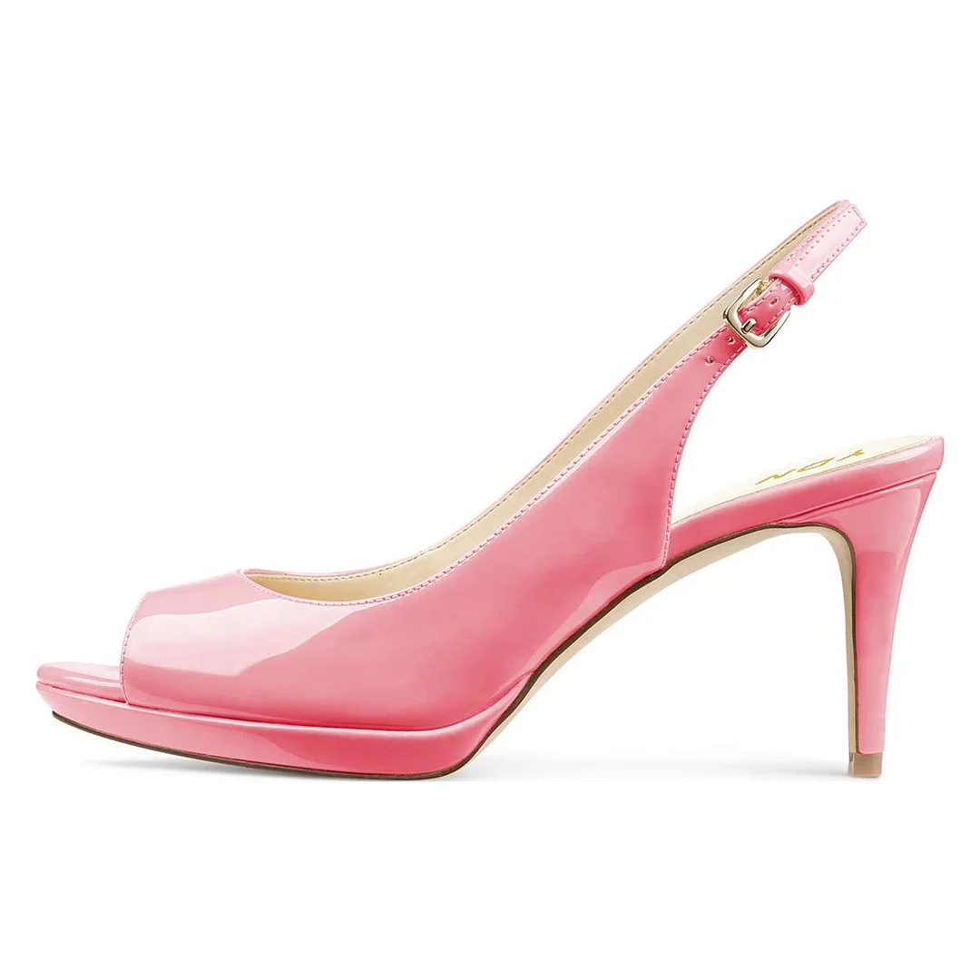 Peep Toe Patent Leather Platform Buckle Slingback Pink Sandals