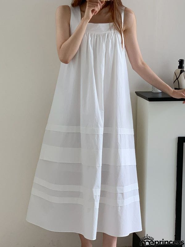 Loose Sleeveless Solid Color Square-Neck Midi Dresses