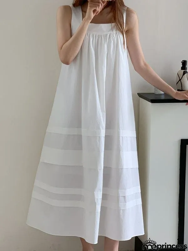 Loose Sleeveless Solid Color Square-Neck Midi Dresses