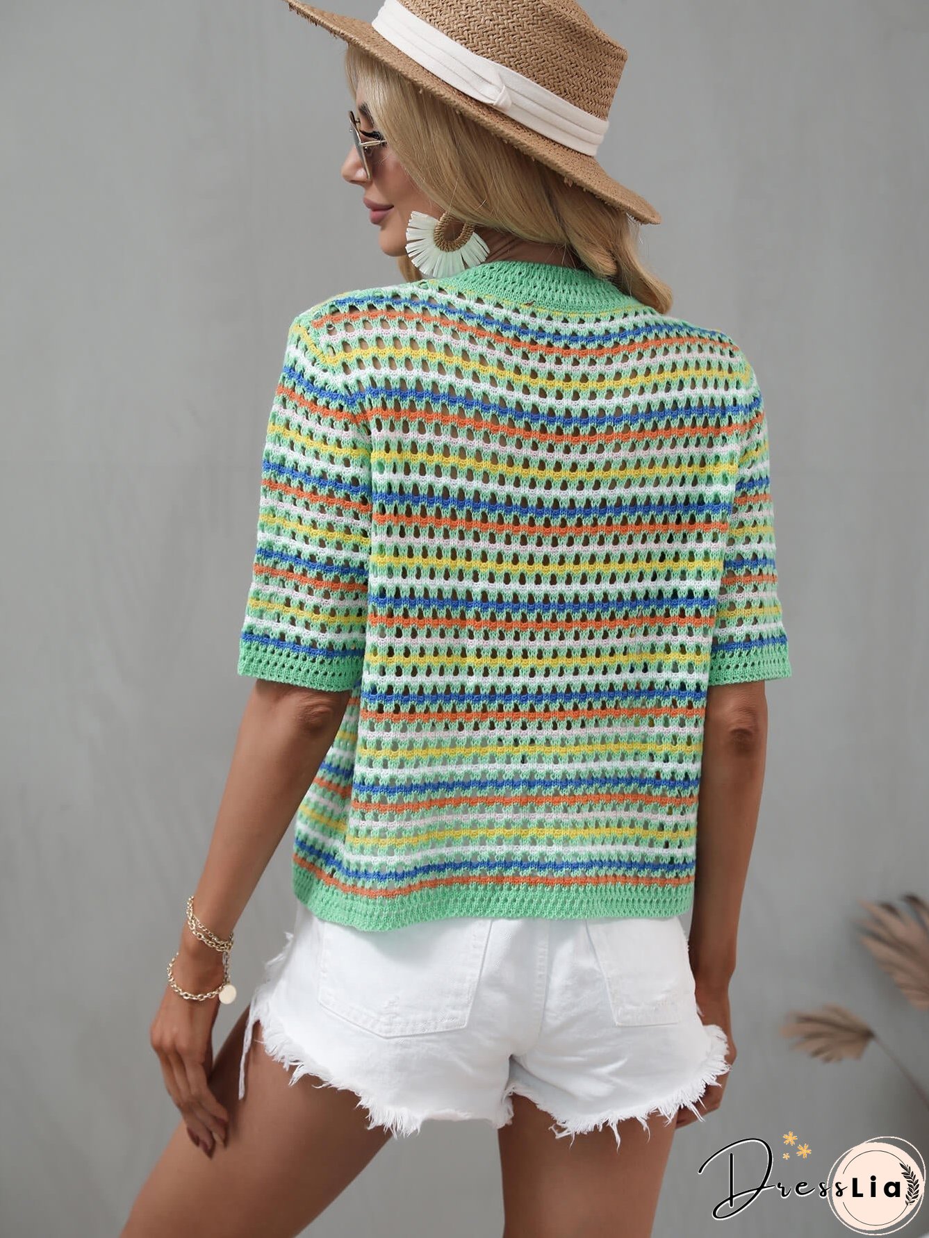 SAYLOR STRIPPED HALF SLEEVE KNIT TOP