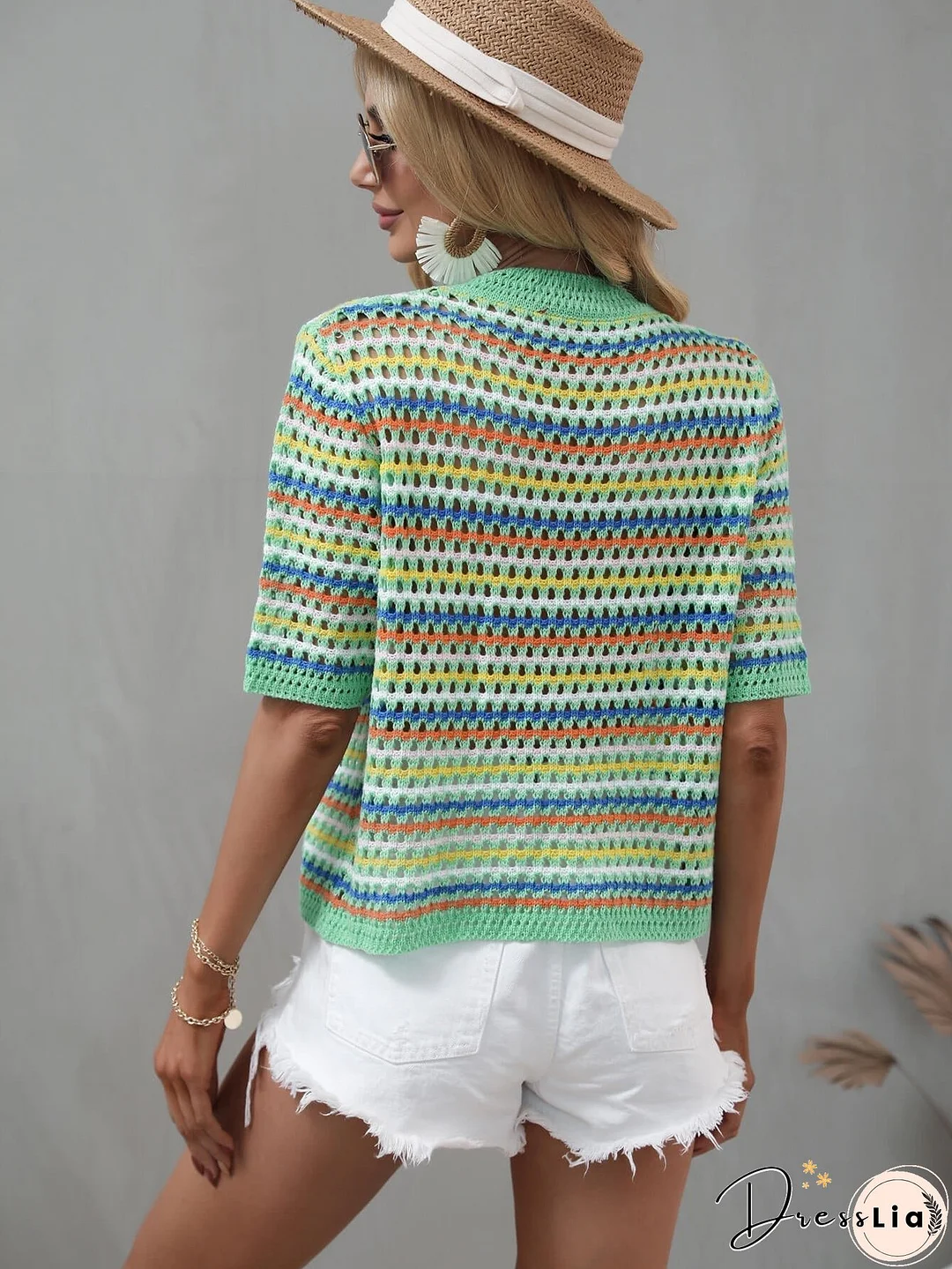 SAYLOR STRIPPED HALF SLEEVE KNIT TOP