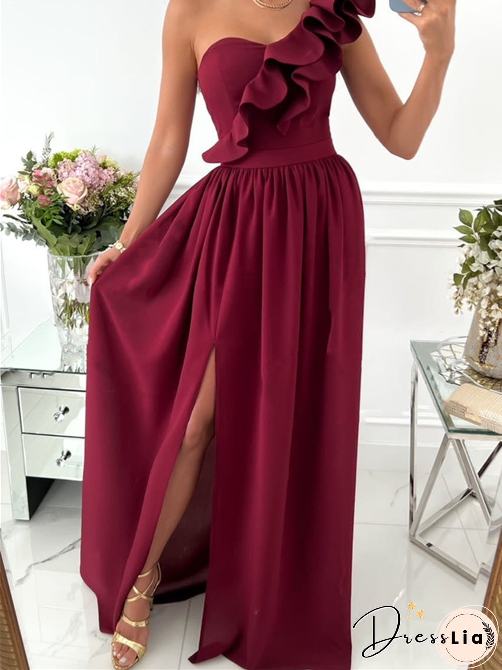 Summer Sleeveless Shoulder Ruffled Hem Split Dress Girl