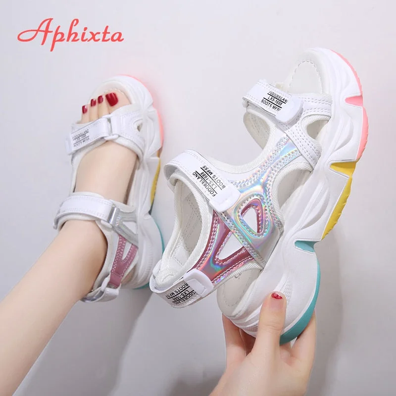 Aphixta Big Size 42 Wedge Heels Women's Sandals Rainbow Sole Design Female 5.5cm Platform Sandals Height Increasing Shoes Women