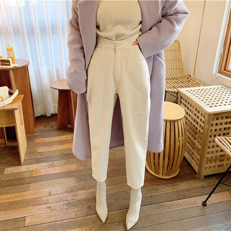 Women Harem Jeans Pants Fashion High Waist Loose White Denim Jeans Female Buttons Trousers Spring New Streetwear Pantalon 10391