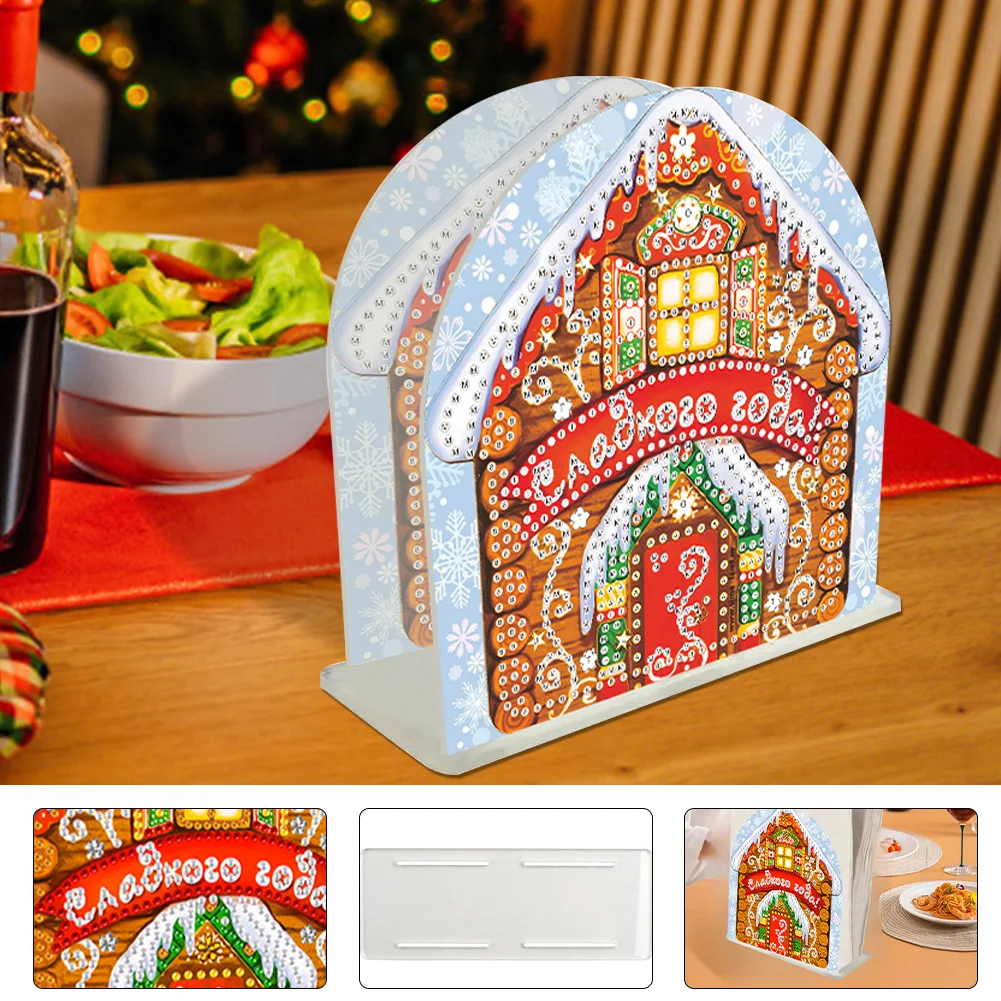 DIY Acrylic Christmas Cookie House Diamond Painting Napkin Rack Decor for Art Crafts