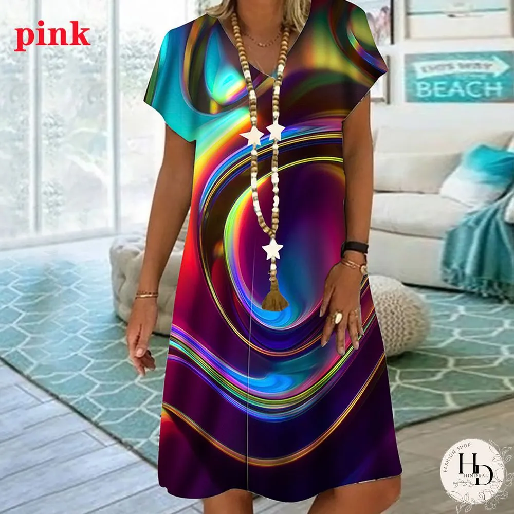 Women New Sexy Mini Dresses Ladies Print Plus Size Party Summer V-neck XS-8XL Female Dress