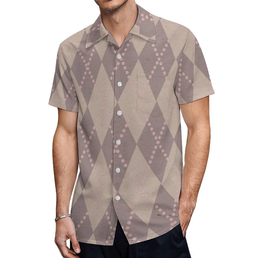 Short Sleeve Cool Neutral Tan Diamond Plaid Hawaiian Shirt Mens Button Down Plus Size Tropical Hawaii Beach Shirts
