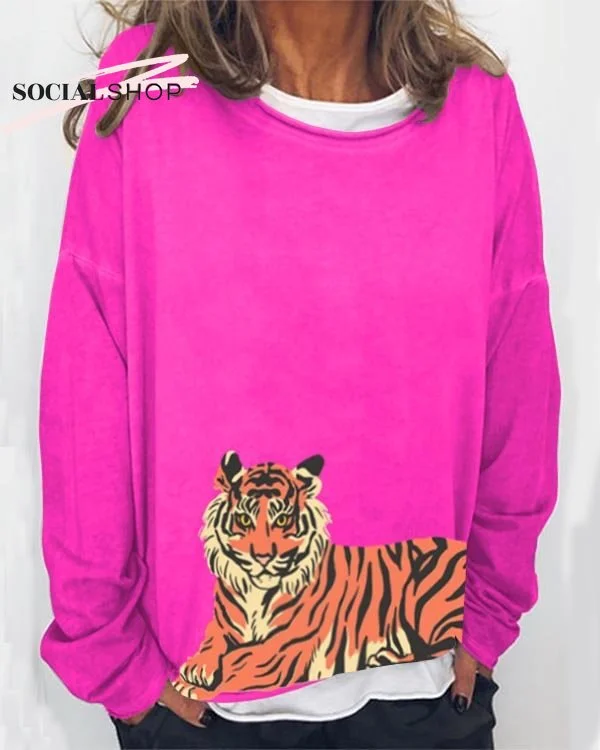Women's Loose Leopard Animal Long Sleeve Sweatshirt socialshop