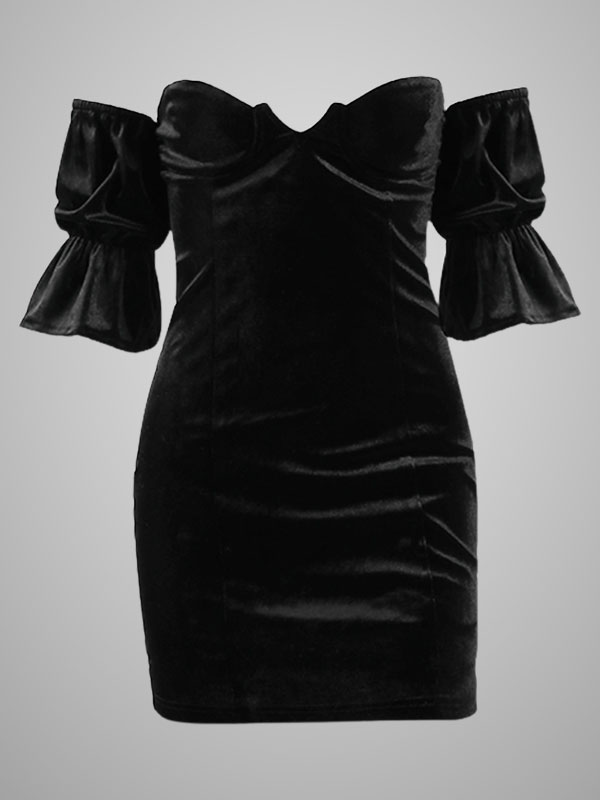Velvet Off Shoulder Bell Sleeve Dress