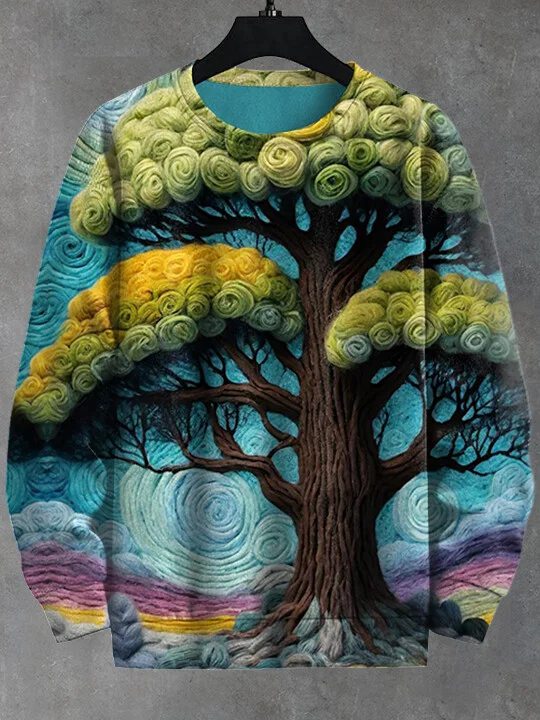 Men's Fantasy Hippie Art Tree Print Casual Sweatshirt