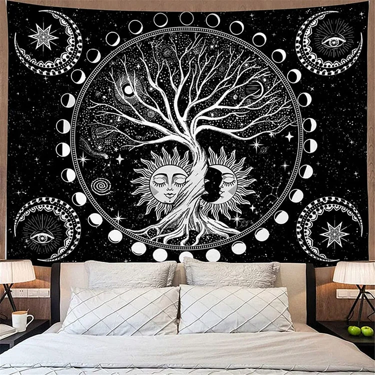 Olivenorma Black White Tree Of Life Tapestry